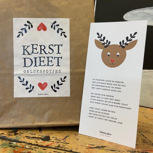 kerstdieet gelukspotjes snoeppotje kleinigheidje kerst liefslabel