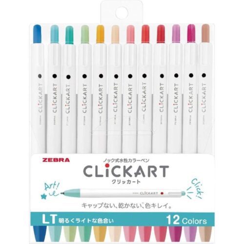 Zebra Clickart Lichte Kleuren - 12 stuks - 0.6mm - Kleur Stiften Voor Volwassenen Liefslabel