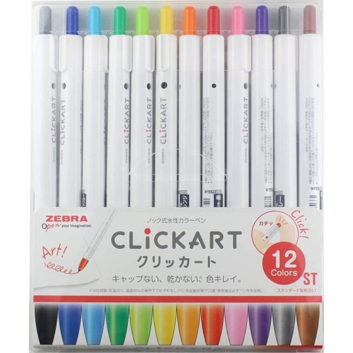 Zebra Clickart Standard kleuren - 12 stuks - 0.6mm punt - Kleur Stiften Voor Volwassenen Liefslabel