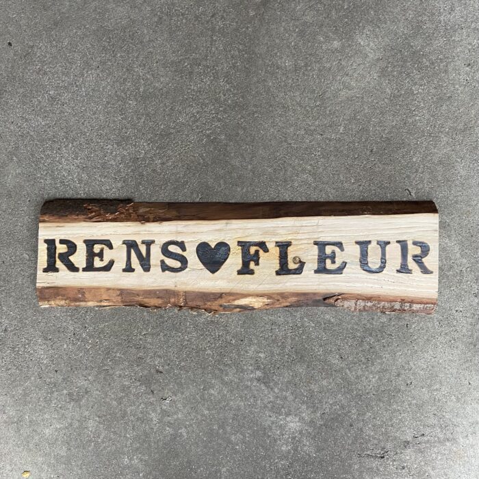 rens fleur bord naambord decoratie bruiloft liefslabel huwelijk origineel persoonlijk cadeau liefslabel