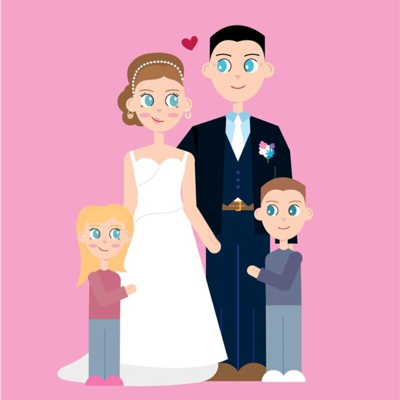 portret familie origineel cadeau bruiloft huwelijk trouwdag liefs liefslabel leuk