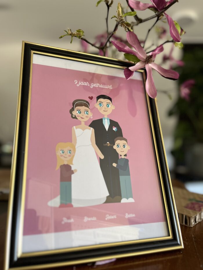 portret familie origineel cadeau bruiloft huwelijk trouwdag liefs liefslabel leuk