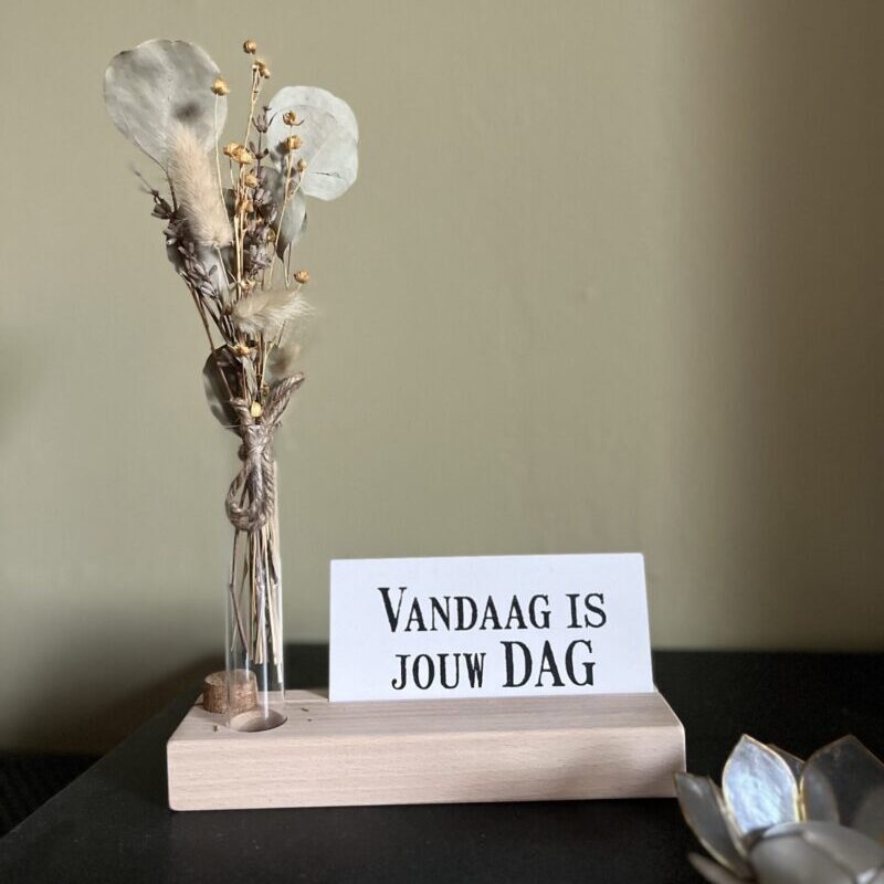 vandaag is jouw dag vintage kaart kaartje geslaagd bruiloft huwelijk sturen klein leuk bedankje liefs label liefslabel juf meester vriendin bedankje zomaar sterkte kaartenstandaard droogbloemen