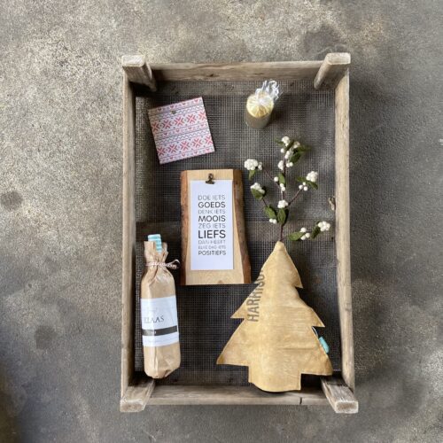 kerst schilderij origineel persoonlijk liefs liefslabel kerstpakket duurzaam gaasbak wijn