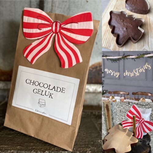 chocolade geluk cadeau kerst kerstpakketje kleinigheidje kerst brownie zelf bakken tip help origineel persoonlijk relatiegeschenk iets leuks bij cadeaubon liefs liefslabel