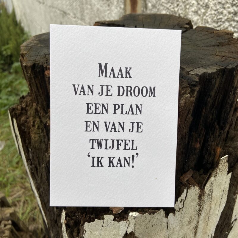 maak van je droom een plan en van je twijfel ik kan kaart nieuwjaart kerstkaart positieve kaart liefslabel