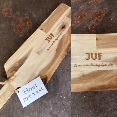 borrelplank cadeau bedankje juf liefslabel afscheidscadeau juffenbedankje meester origineel persoonlijk